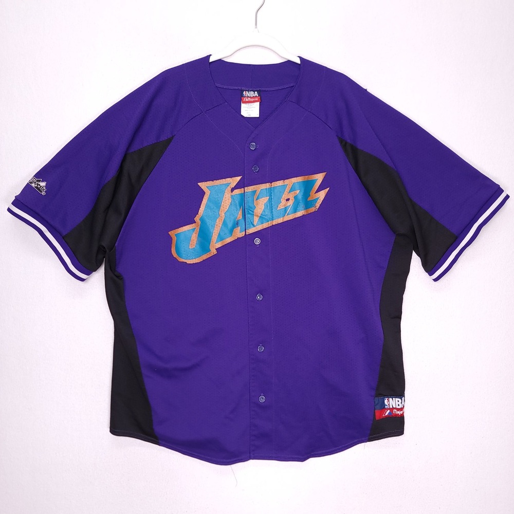 Vintage Utah Jazz NBA Majestic Shooting Shirt Purple Black Mesh Jersey Mens 4X‎